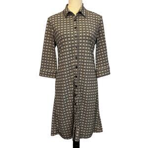 Express Geometric Print Button Up Shirt Dress Collared 3/4 Sleeve Timeless 11/12